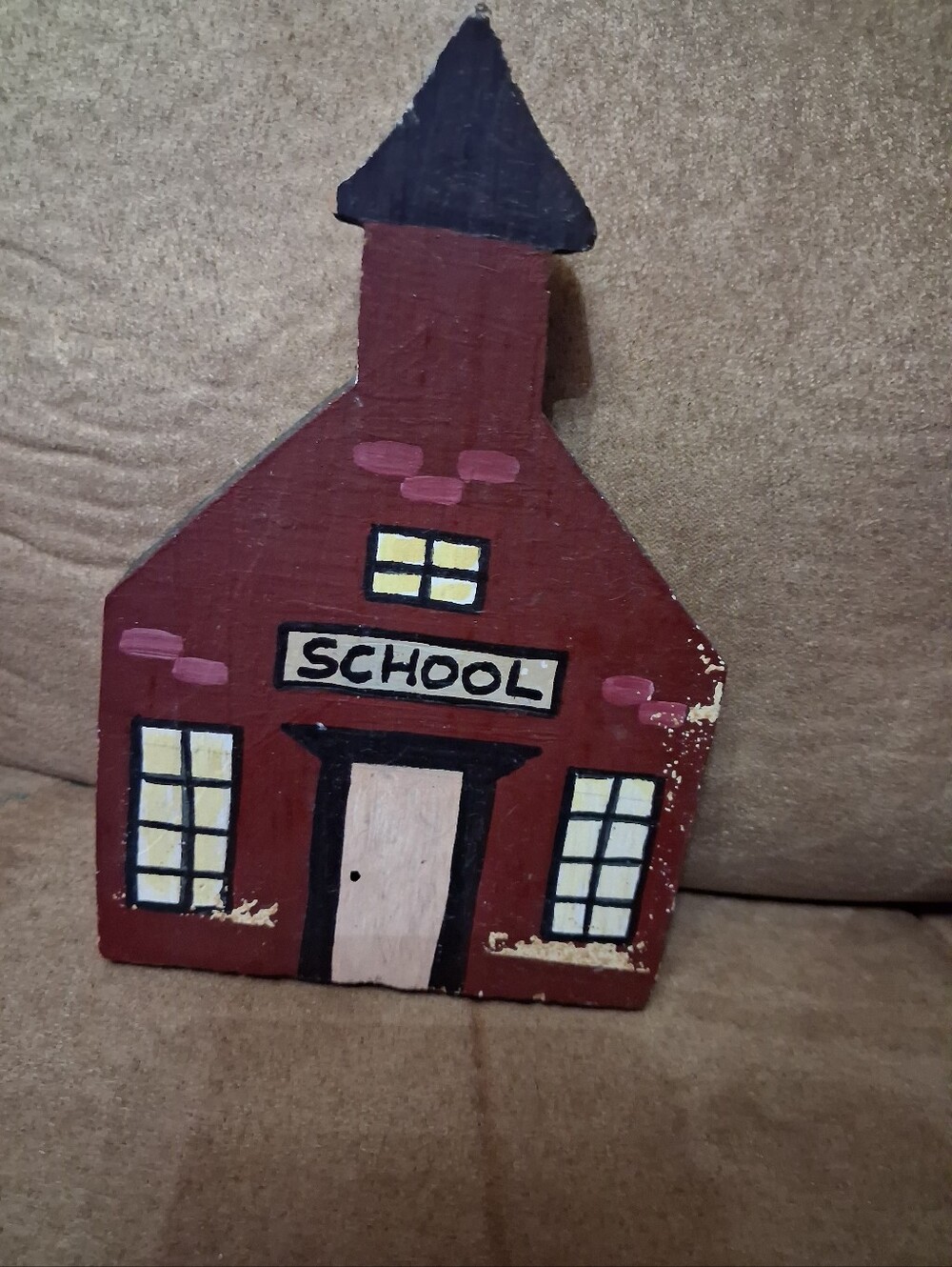 Handcrafted Red Wooden Schoolhouse Wall Decor - Unbranded